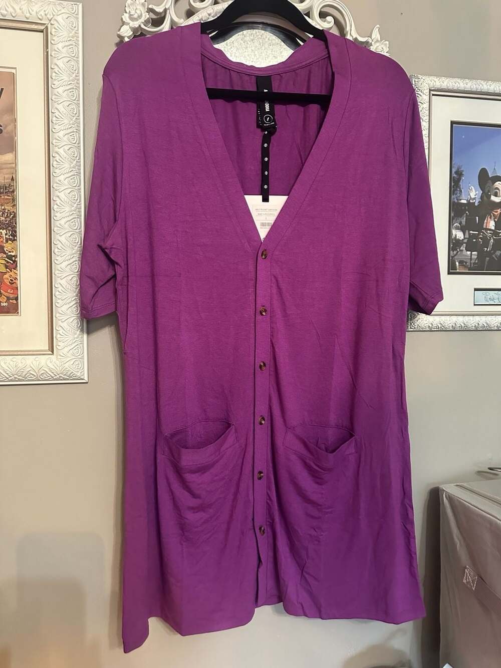 Agnes & Dora Welt Pocket Cardigan Amethyst Size L